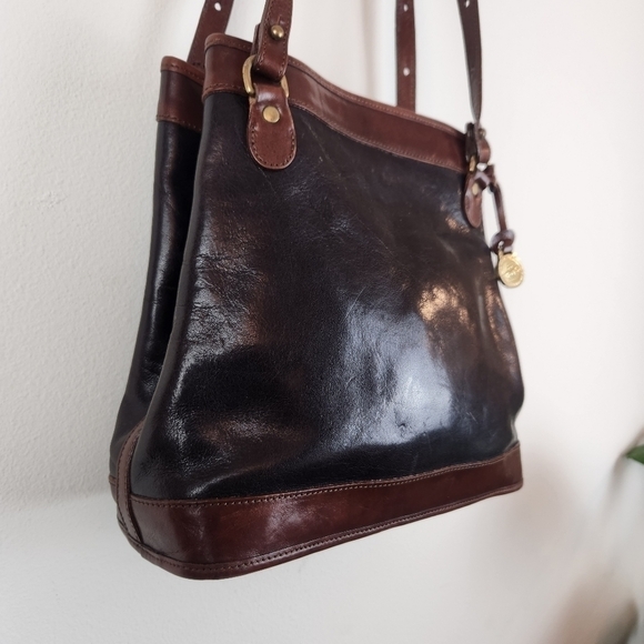 Brahmin Vintage Leather Shoulder Bag Brown Black With Hang Tag - Picture 9 of 11